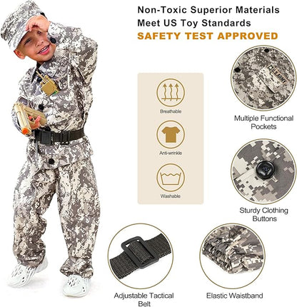 INNOCHEER Army Costume for Kids, Halloween Costumes for Boys Kids, Boys Military Soldier Costume for Boy Kids Age 3-6-8-10-12