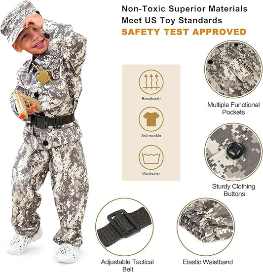 INNOCHEER Army Costume for Kids, Halloween Costumes for Boys Kids, Boys Military Soldier Costume for Boy Kids Age 3-6-8-10-12