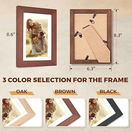 5x7 Oak Picture Frame with Mat for 4x6, Solid Wood Photo Frame for Wall or Tabletop Display, Unqiue Gift for Wedding Birthday Christmas (Brown, 1pc)