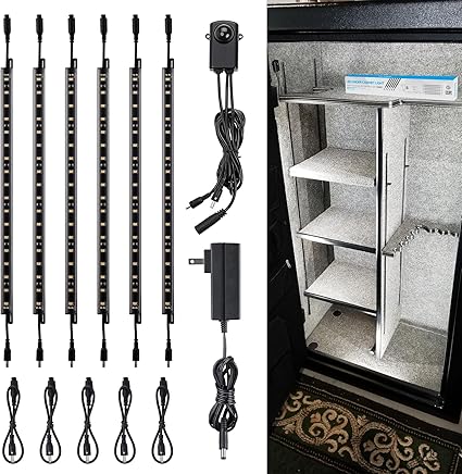 TORCHSTAR LED Safe Lighting Kit, (6) 12 Inch Linkable Light Bars  Motion Sensor  UL Power Adapter, 900LM, Input 100-240V, for Under Cabinet Gun Safe Locker Closet Showcase, 5000K Daylight