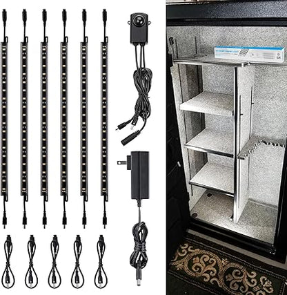 TORCHSTAR LED Safe Lighting Kit, (6) 12 Inch Linkable Light Bars  Motion Sensor  UL Power Adapter, 900LM, Input 100-240V, for Under Cabinet Gun Safe Locker Closet Showcase, 5000K Daylight