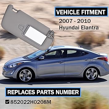 Elantra Sun Visor US Version Right Passenger Side Fit for 2007-2010 Hyundai Elantra Replace OE 852022H0208M Gray Fabric (Right Passenger Side)