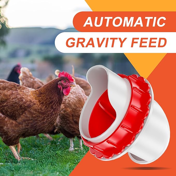 DIY Chicken Feeders No Waste, 8 Ports Poultry Feeder with Hole Saw for Buckets Troughs Red