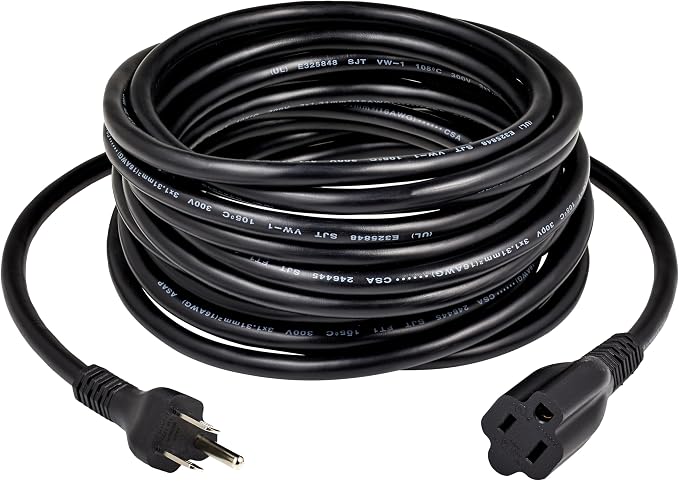 Basics Extension Cord, 25 Ft, 3 Prong Outlet Extender, Indoor Power Cord, 13 Amps, 125V, Black