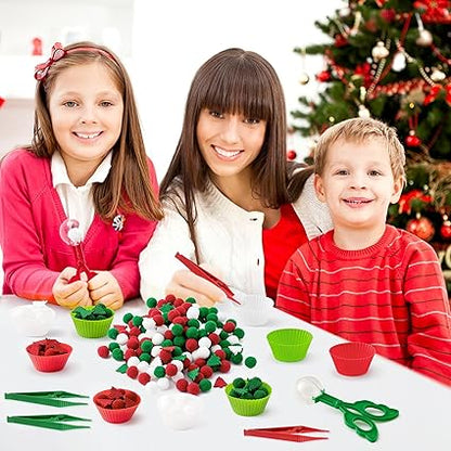 EZdhuawuse Christmas Fine Motor Toys - 270Pcs Winter Counting Sorting Sensory Bin Filler Set for Kids Xmas Counting Toy with Felt Christmas Tree Pom Poms Cup Clip for Preschool Education Activities