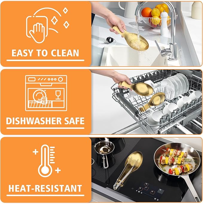 Stainless Steel Spoon Rest, Spatula Ladle Holder, Stainless Steel Utensil Spoon Rest Holder, Brushed Finish, Dishwasher Safe 9.8 x 3.7 Inch (Gold 1PC)