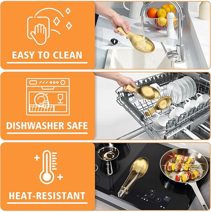 Stainless Steel Spoon Rest, Spatula Ladle Holder, Stainless Steel Utensil Spoon Rest Holder, Brushed Finish, Dishwasher Safe 9.8 x 3.7 Inch (Gold 1PC)