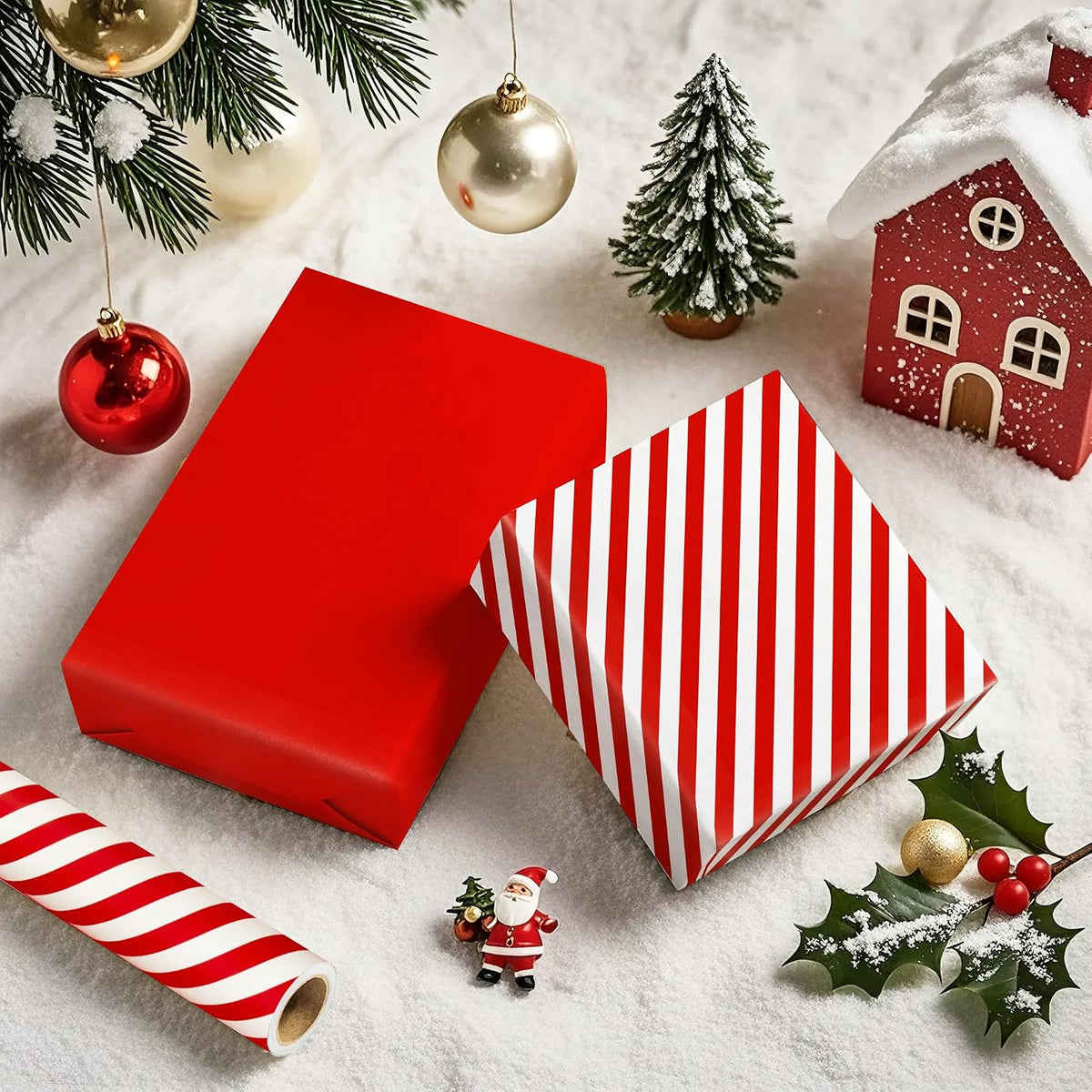 WRAPAHOLIC 30 Inch Reversible Wrapping Paper - Jumbo Roll Red and Stripes Design for Birthday, Holiday, Wedding, Baby Shower Wrap - 30 inch x 33 feet
