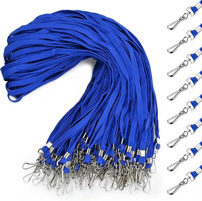 50 Pcs Badge Lanyards Flat Lanyards for ID Badges Bulk Blue lanyard with Swivel J Hook Clip for Office Worker, Student, Teacher