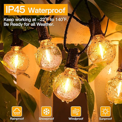 Ollny 100FT Outdoor String Lights, Waterproof Connectable Shatterproof Outside Light with 50 Edison  3 Spare LED Bulbs Plug in, Patio Lights for Indoor Balcony Porch Camping Deck