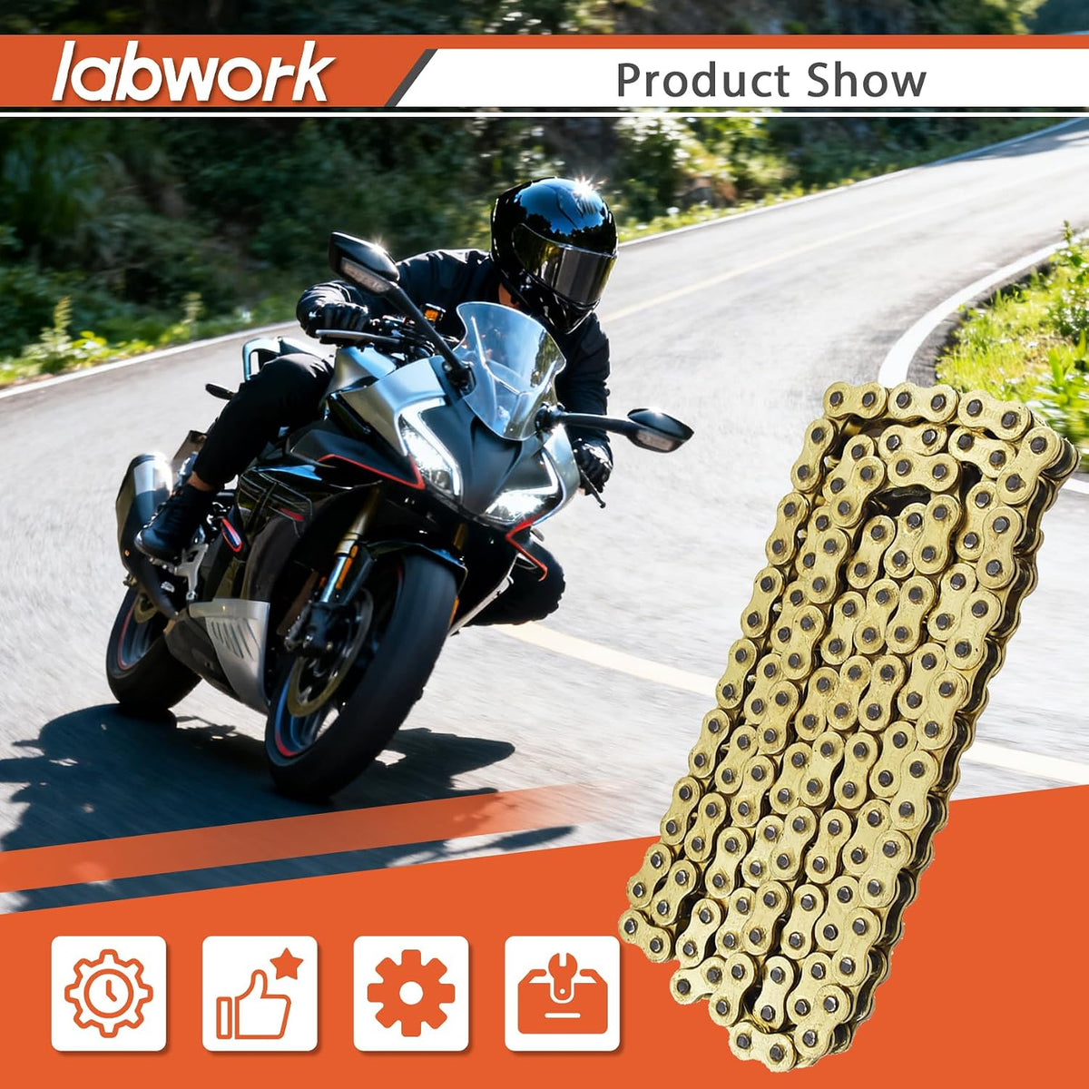 labwork Heavy Duty Drive Chain with O-Ring Gold Color Pitch 530x130 Links Replacement for Honda Kawasaki Suzuki Yamaha