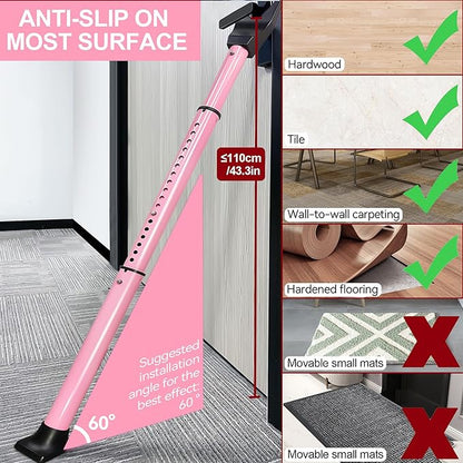 AceMining Upgraded Door Security Bar  Sliding Patio Bar, Heavy Duty Stoppers Adjustable Jammer for Home, Apartment, Travel (1 Pack,Pink)