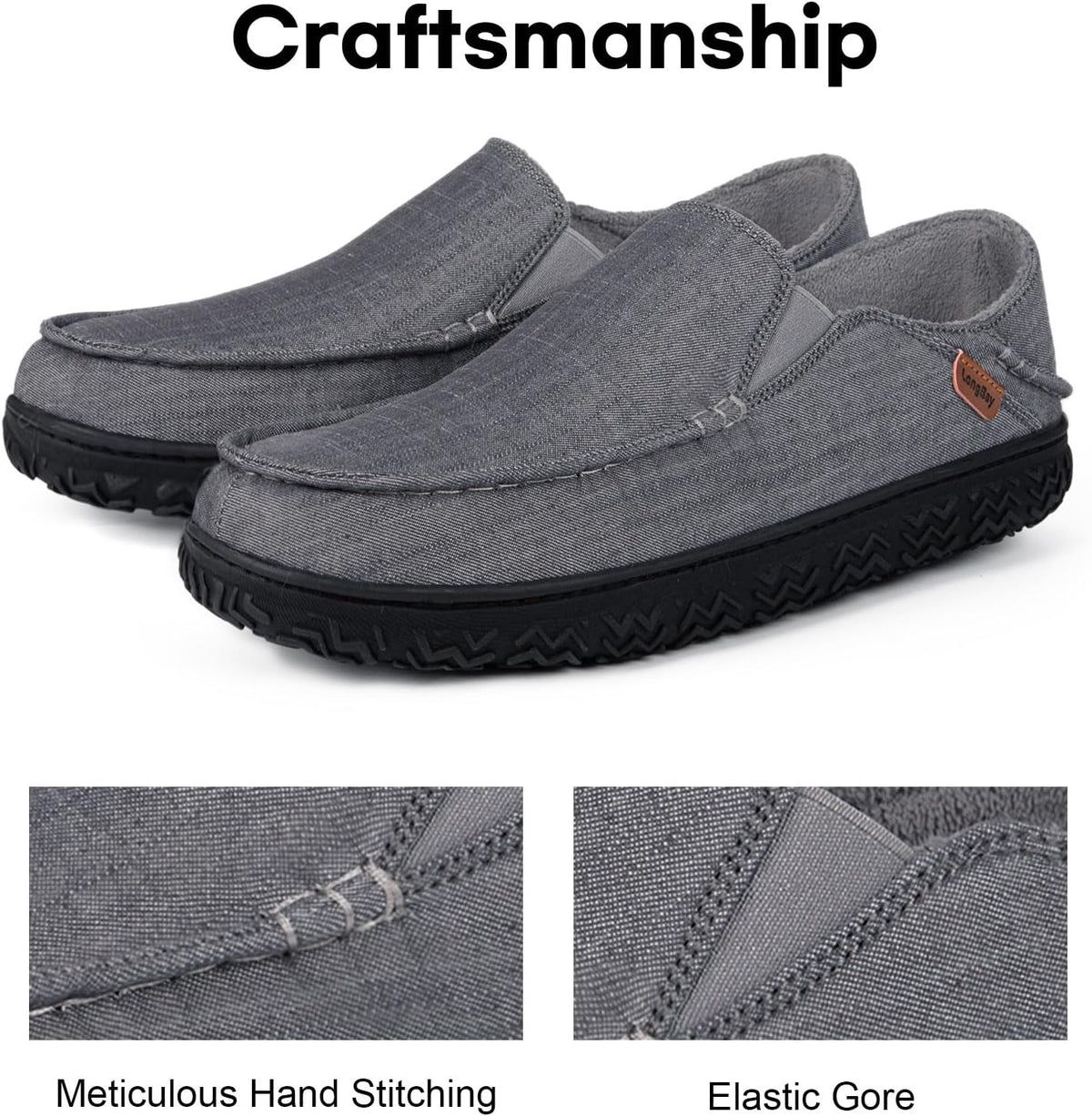 LongBay Men's Moccasin Slippers Comfy Warm Memory Foam House Shoes Winter for Indoor Outdoor