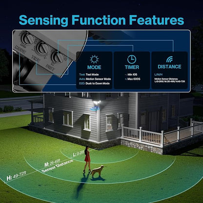 Olafus 130W Motion Sensor Outdoor Light Plug in, Motion Flood Light Dusk to Dawn, 13000LM IP65 Waterproof Exterior LED Security Lights, 5 Heads Motion Detector Floodlights for Garage Yard, Black