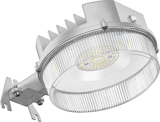 CINOTON LED Barn Light, Dusk to Dawn Outdoor Lighting, 42W 4950LM 5000K Daylight, Exterior Security Flood Light with Photocell, UL Listed, IP65 Waterproof Outside Area Fixture for Yard, Silver 1 Pack