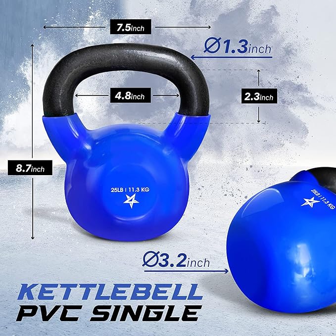 Yes4All Kettlebell, 25 LB Vinyl Coated Cast Iron Strength Training Kettlebells for Home Gym Exercises, Fitness, Full Body Workout Equipment, Push Ups, and Grip Strength