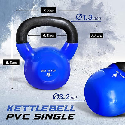 Yes4All Kettlebell, 25 LB Vinyl Coated Cast Iron Strength Training Kettlebells for Home Gym Exercises, Fitness, Full Body Workout Equipment, Push Ups, and Grip Strength