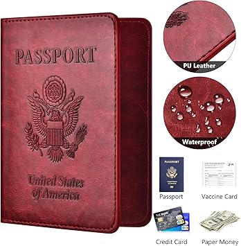 Passport and Vaccine Card Holder Combo with Vaccine Card Slot, Passport Wallet CoverCaseHolder for Women and Men(AC-Wine red)