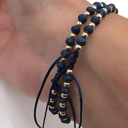 Dainty Pearls Our Lady of Guadalupe Medal Adjustable Set of 2 Bracelets For Women (Blue)