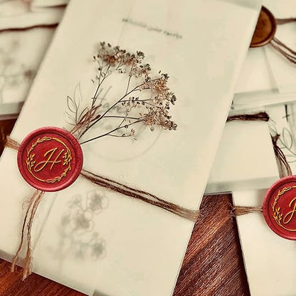 Yoption Handwritten Letter H Wax Seal Stamp, Vintage Initial Alphabet with Olive Branch Sealing Wax Stamp