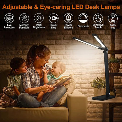 NUNET LED Desk Lamps for Home Office,Piano Lamp for Upright Piano,Rotatable Aluminum Desk Lamps with USB Charging Port,Eye-Caring Reading Light (Glossy Black)