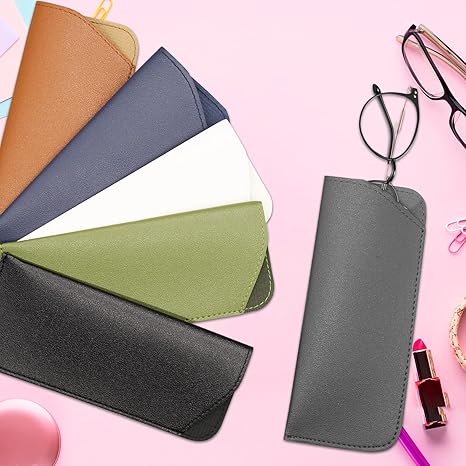 6Pcs Soft Eyeglass Cases for Women Men, Portable Leather Eyeglass Case Sunglass Case, Anti Scratch Glasses Pouch Reading Glasses Case Glass Bag for Storing Glasses Cashes Coins Headphones Keys