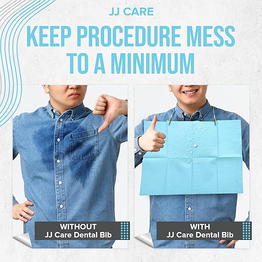 JJ CARE Dental Bibs Pack of 500 - 13" x 18" Blue Dental Bibs, 3 Ply Waterproof Dentist Bibs, Dental Bibs Disposable for Eyelash Extension, Patient Bibs for Nail Art, Dental Napkins for Piercing