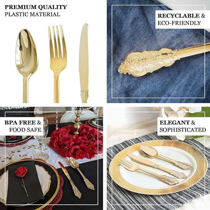 Efavormart 24 Pack  8" Metallic Gold Baroque Disposable Cutlery Plastic Forks for Wedding Party Banquet Events Candy Buffet