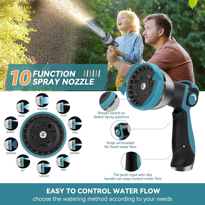 Garden Hose 50 FT NON-EXPANDABLE Water Hose Flexible Garden Hose  Ultra Lightweight Hose with 10-Pattern Garden Hose Nozzle High-Strength Special Cloth Cover with 34" Brass fitting for Garden