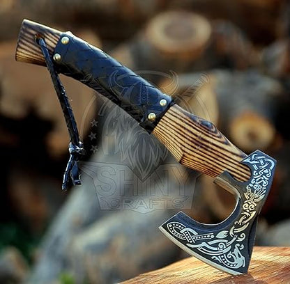 SHINY CRAFTS-Axes berserker axe Viking Hatchet Tomahawk Axe-Custom Handmade Viking Axe Gift Christmas Gift Birthday gift for him with Leather Sheath (VBA 19)