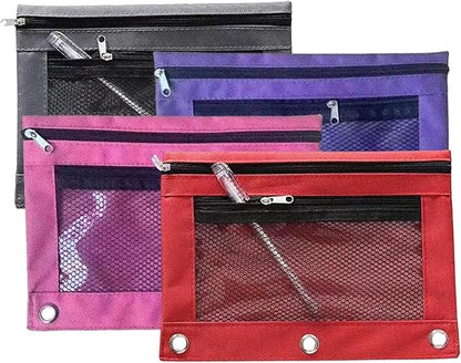 Pencil Bag Office Storage Pouch Mesh Windows Zippered Stationery Storage Bag for Pencils Large Capacity Durable Fabric Pouch Red