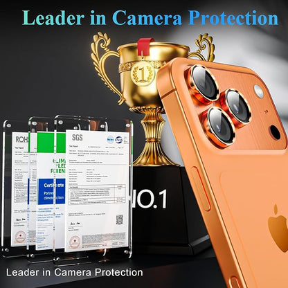 YWXTW Camera Lens Protector for iPhone 16 Pro/iPhone 16 Pro Max, [1 Step Installation Tray] Tempered Glass Screen Protector Metal Individual Camera Cover Accessories Case Friendly (Cosmic Orange-1Pack)