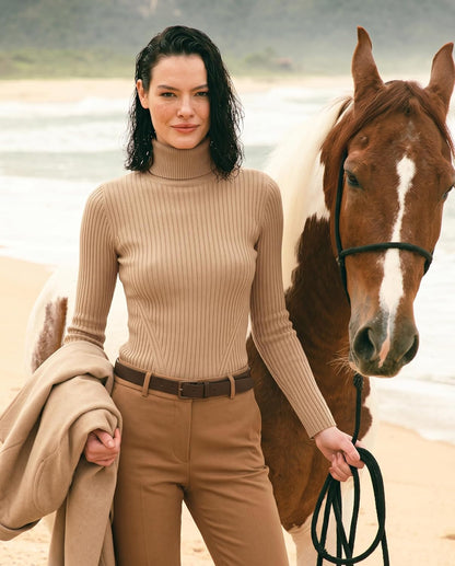 v28 Turtleneck Ribbed Sweaters for Women Cute Sexy Knitted Warm Fitted Sweater