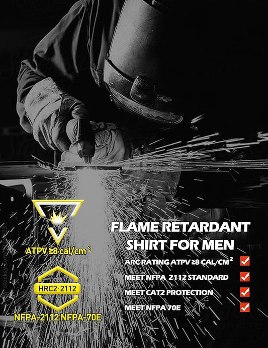 FRShirts for Men 100% Cotton 5.5oz Lightweight NFPA2112/CAT2 Flame Resistant Shirts for Men Long Sleeve