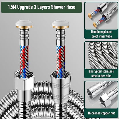 Shower Hosei14Upgrade 3 Layers Stainless Steel Shower Tubei14Anti-Kink and Leak-Proofi14High Pressure Resistancei14Easy DIY Replacementi14Universal G 12 Connection. (1.5M59inches)