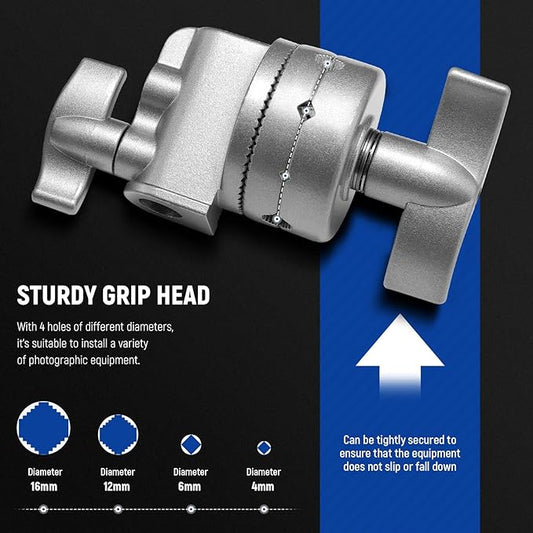 Neewer Multi Functional Heavy Duty 2.5-inch Grip Head Swivel Head Holder Mounting Adapter for Light Stand, Extension Boom Arm and Other Photographic Equipment with 1/2,1/4,3/8,5/8-inch Mount (Silver)