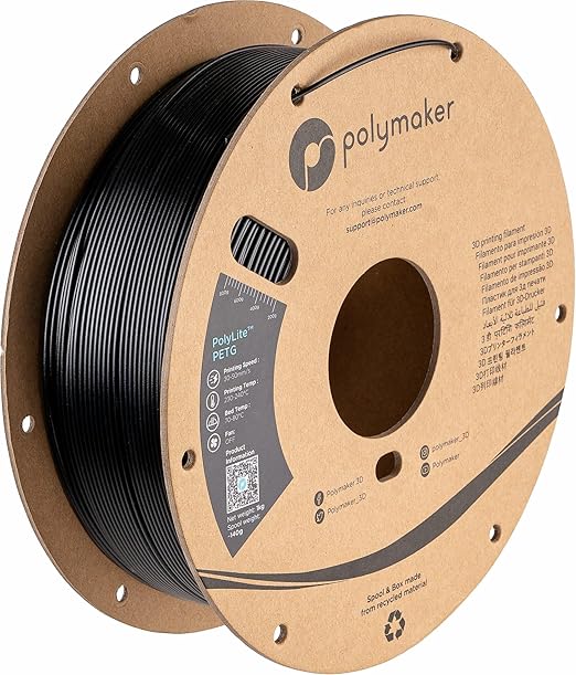 Polymaker PETG Filament 1.75mm 1kg Black 3D Printer Filament, PolyLite PETG 3D Printing Filament 1.75mm, Dimensional Accuracy - 0.03mm, Print with Most 3D Printers