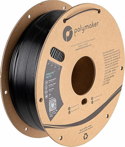 Polymaker PETG Filament 1.75mm 1kg Black 3D Printer Filament, PolyLite PETG 3D Printing Filament 1.75mm, Dimensional Accuracy - 0.03mm, Print with Most 3D Printers