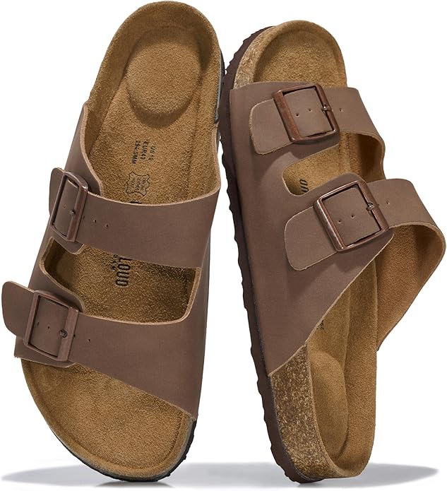 Project Cloud 100% Genuine Leather Mens Sandals - Memory Foam Insole & Cork Footbed Slides for Men Footwear - Non-Slip Summer Sandals for Men & Lightweight Mens Slides (Heritage)