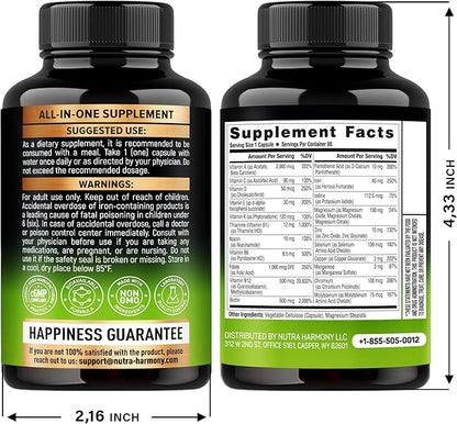 Bariatric Multivitamin - 45 mg Iron Supplements - Made in USA - for Women  Men - All-in-One, 21 Essential Vitamins - Gastric Sleeve Support - Free of Sugar, Gluten  Soy - 90 Capsules, Once Daily