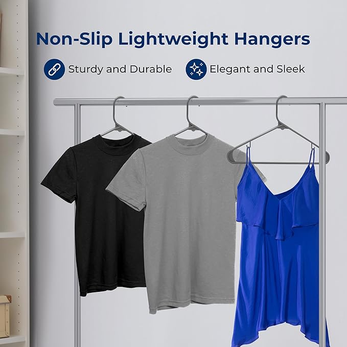 SereneLife Premium 10 Pack Plastic Hangers, Lightweight, Durable, Space Saving Clothes Organizers, Suitable for Shirts, Sweaters, Hoodies, Dresses, Kids Clothes, Good for Home Organization (Gray)
