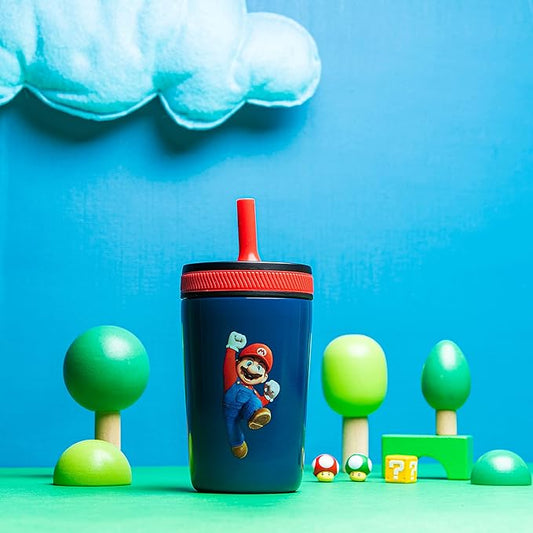 Zak Designs The Super Mario Bros. Movie Kelso Toddler Cups For Travel or At Home, 12oz Vacuum Insulated Stainless Steel Sippy Cup With Leak-Proof Design is Perfect For Kids (Mario)
