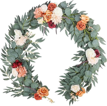 Emivery Artificial Eucalyptus Garland with Flowers, Terracotta Flowers Wedding Table Runner Floral Arrangements for Fall Wedding Ceremony Backdrop Arch Centerpieces