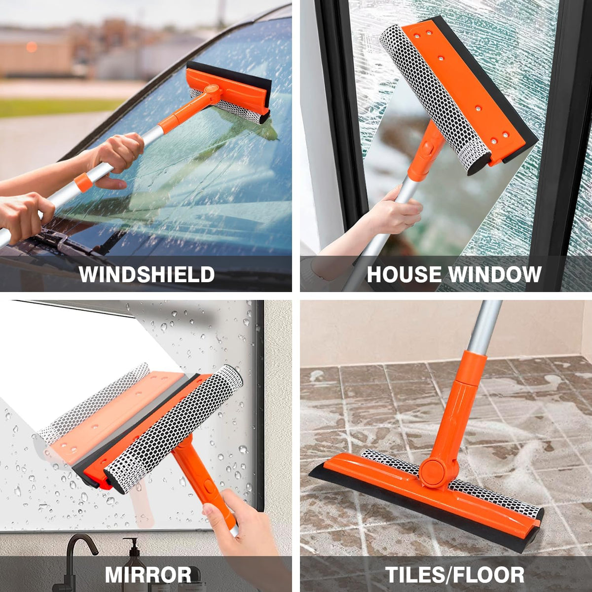 Squeegee for Window | 2-in-1 Window Cleaner Sponge and Soft Rubber Strip with Telescopic Extension Pole 20Ф-30Ф | Window Washer for Shower, Car Windshield, Mirror, Glass Cleaning