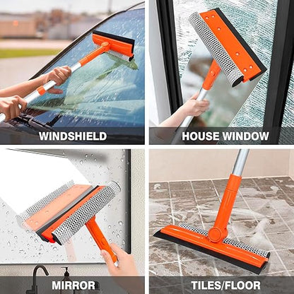 Squeegee for Window | 2-in-1 Window Cleaner Sponge and Soft Rubber Strip with Telescopic Extension Pole 20�-30� | Window Washer for Shower, Car Windshield, Mirror, Glass Cleaning