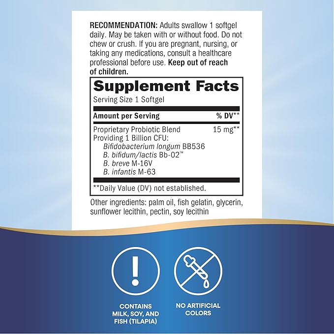 Nature's Way Adults 50 Probiotic Pearls, Supports Regularity, Immune and Colon Health, 1 Billion Cultures, No Refrigeration Required, 30 Softgels (Packaging May Vary)