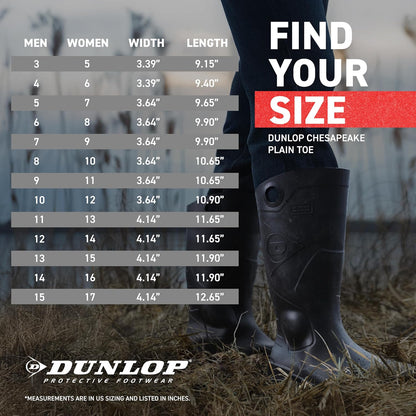Size 11-Men, 13-Women Dunlop Chesapeake Rubber Boots for Men & Women – PVC - Waterproof - Lightweight Garden, Fishing & Rain Boots with Soft Toe and Wide Calf – Black – Size 3–15