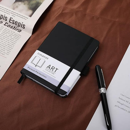Pocket Notebook, Small Notebook 4.25"x 5.75", Mini Ruled Lined Journal, Smooth College Leather Hard Cover Notebook, Business Gift Office Supplies for Men Women, 160 pages, Pen Holder (Black)