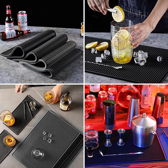 Bar Mat 6" x 12" Small Black, Coffee Mat for Home Bar, Bar Service Spill Mat for Cocktail Bartender Kitchen Countertop, PVC Counter Top Cup Mats Glasses Drying Mat, 1PCS