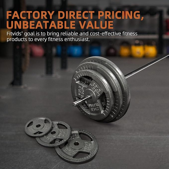Fitvids Cast Iron 1-Inch Standard Weight Plate for Strength Training & Weightlifting, Multiple Weights Available